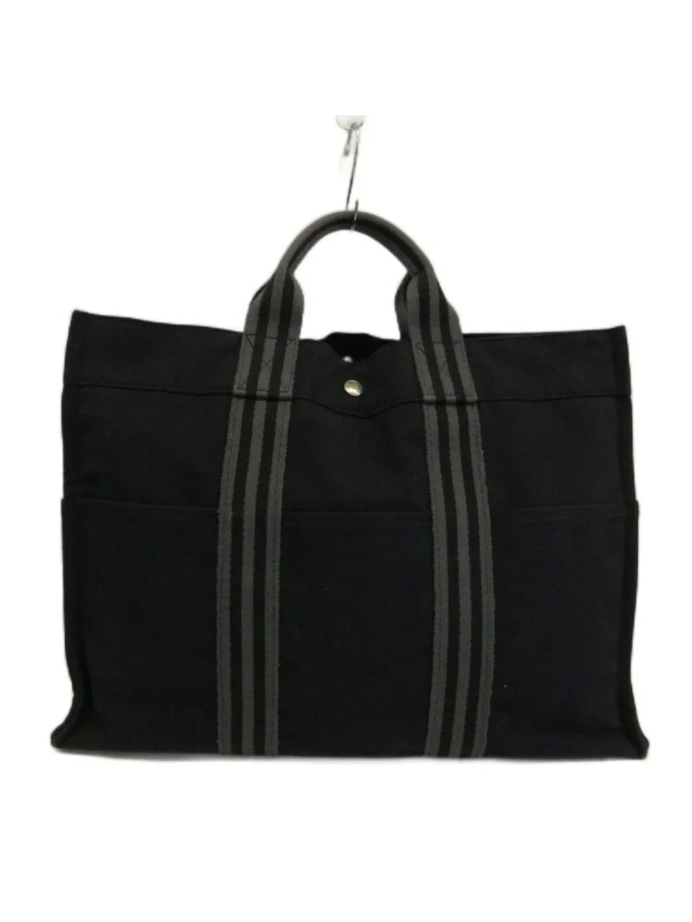 Hermes Fourre Tout MM Tote Hand Canvas Stripe Black
