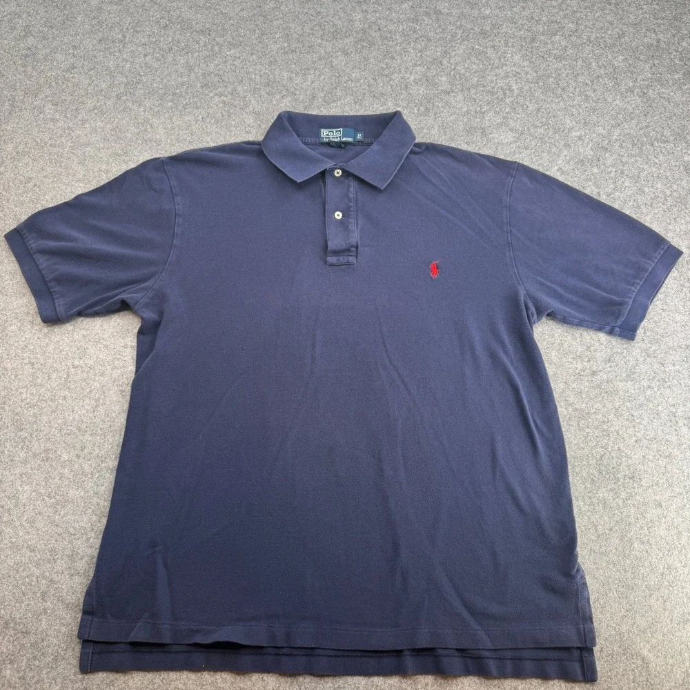 Polo Ralph Lauren Mens LT Tall Navy Blue Short Sleeve Pique Polo Shirt Red Pony