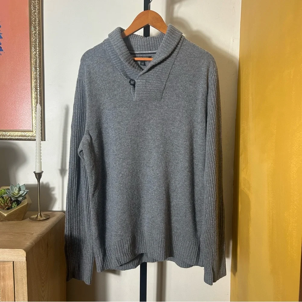 Banana Republic Men’s Wool Italian Yarn Shawl Collar Sweater Ribbed Gray‎ Size L