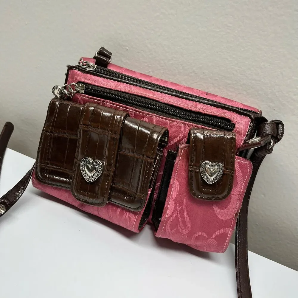 Brighton Pink & Brown Heart Crossbody Bag
