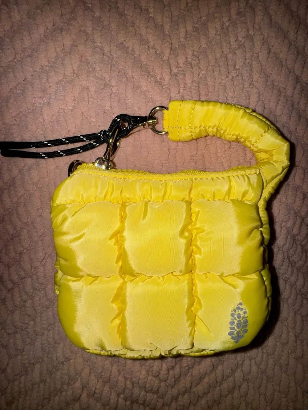 Free People Quilted Micro Pouch Wristlet Coin Purse Yellow NWOT