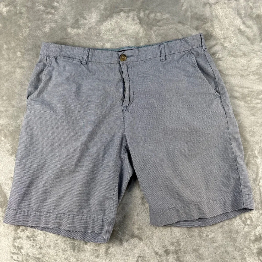 Tommy Hilfiger Mens 38 Custom Fit Houndstooth Chino Shorts Blue White Cotton