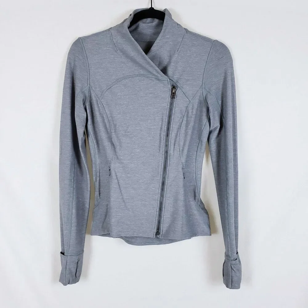 Lululemon Running Jacket Thumbholes Womens 6 Gray Asymmetric Moisture Wick