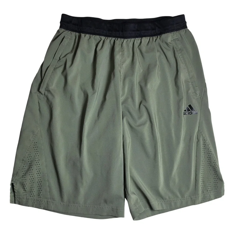 Adidas Mens Size Large Olive Green‎ Athletic Training Gym Shorts Zip Pockets