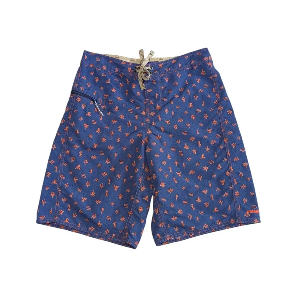 Patagonia Printed Wavefarer Board Shorts Swim Trunks Blue Red Mens 30 Gorpcore