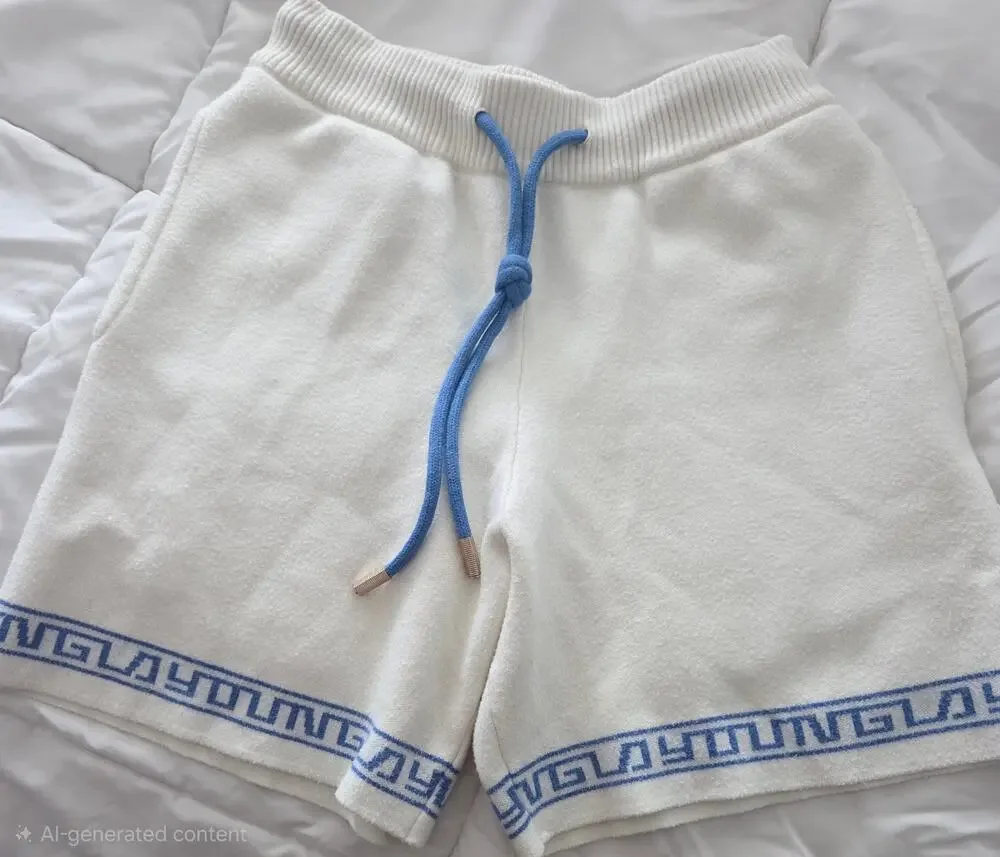YoungLA Model 116 Cream Greek Key Towelling Shorts S