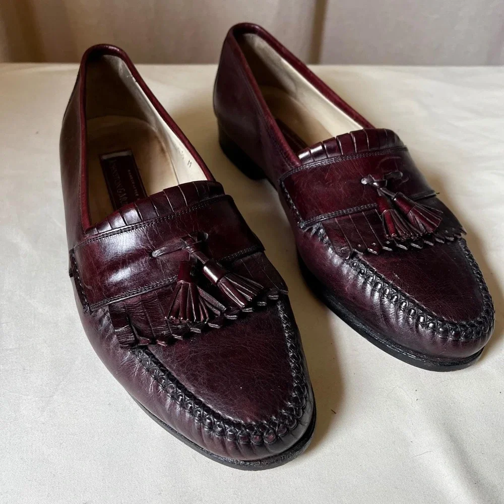 Johnston & Murphy Tassel Loafers Burgundy‎ Leather Italy 10.5 M Classic