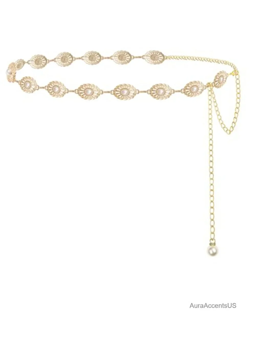 Women Western Concho Chain Belt with Floral Pattern