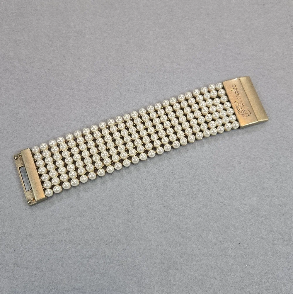 Plunder Design Bracelet Womens OS Cream Gold Multi Strand Faux Pearl Magnetic‎
