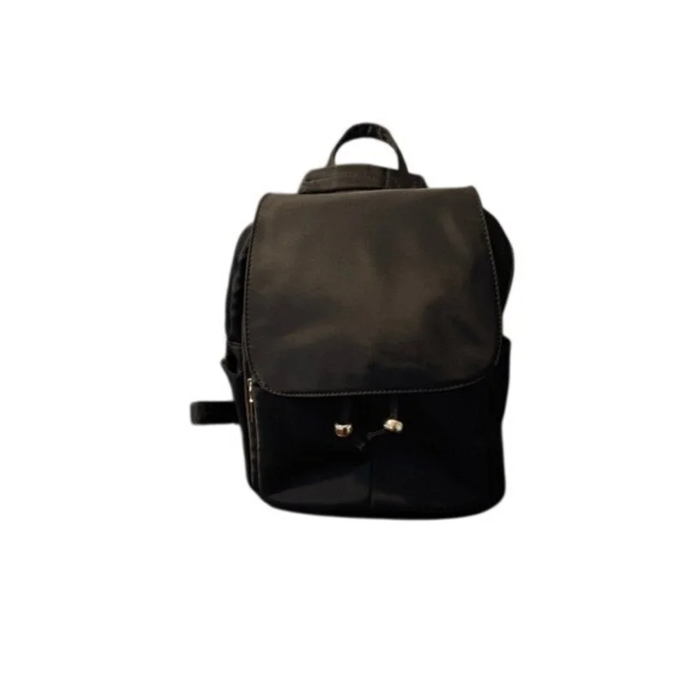 Black Nylon Mini Backpack Gold Hardware‎ Multi Pocket Travel Bag