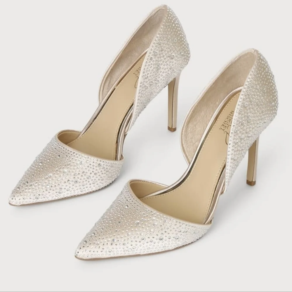 Jewel by Badgley Mischka Champagne Satin Rhinestone Stiletto D'Orsay Pump 8
