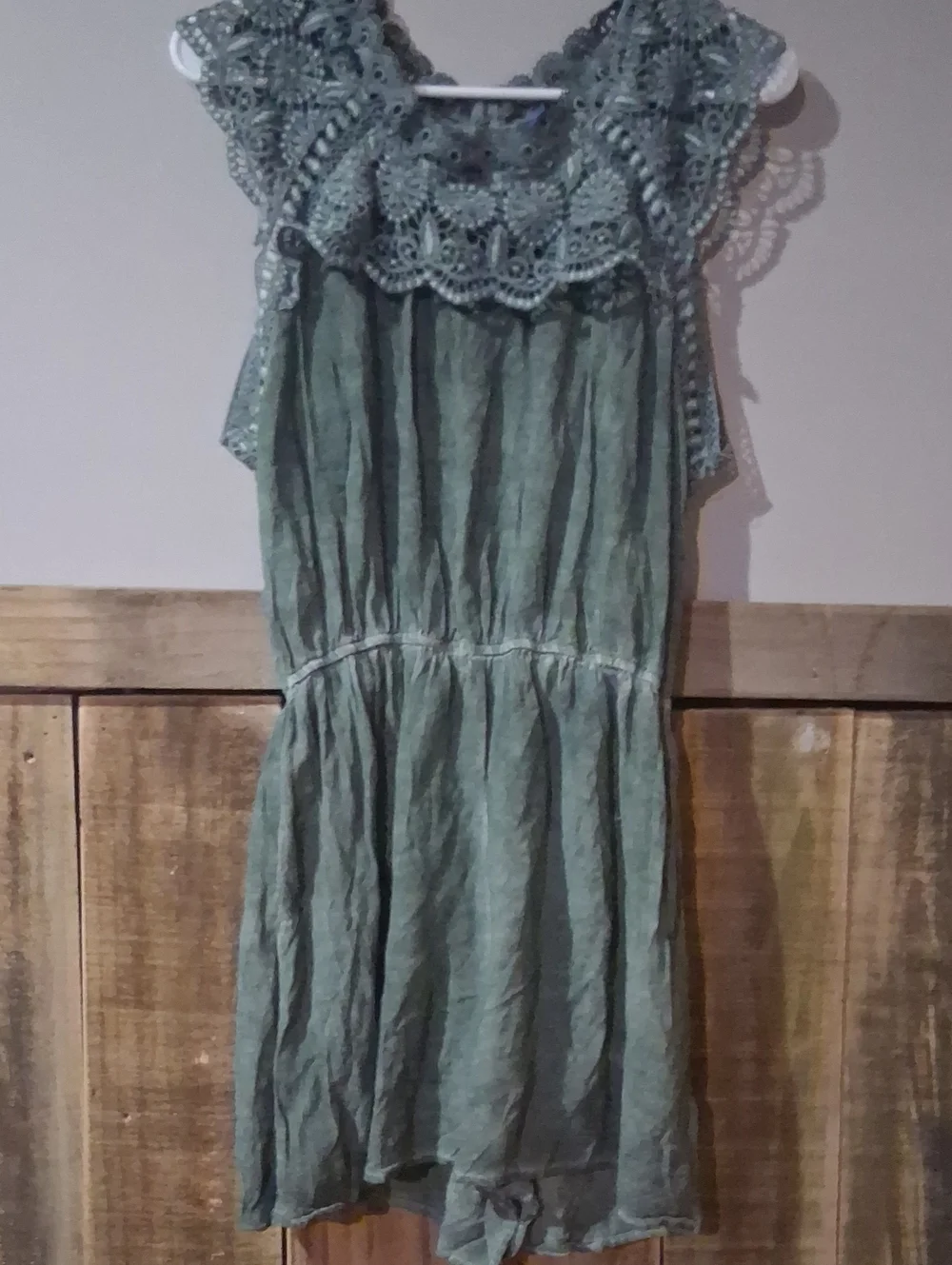 Blue Rain Crochet Yoke Green Romper