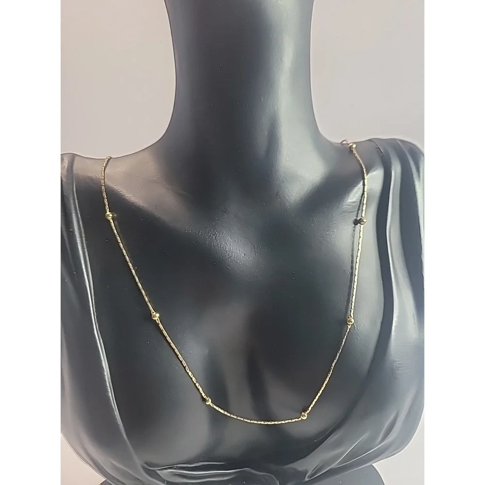 Vintage Monet Gold Tone Station Necklace Minimalist Beaded Chain Signed Designer