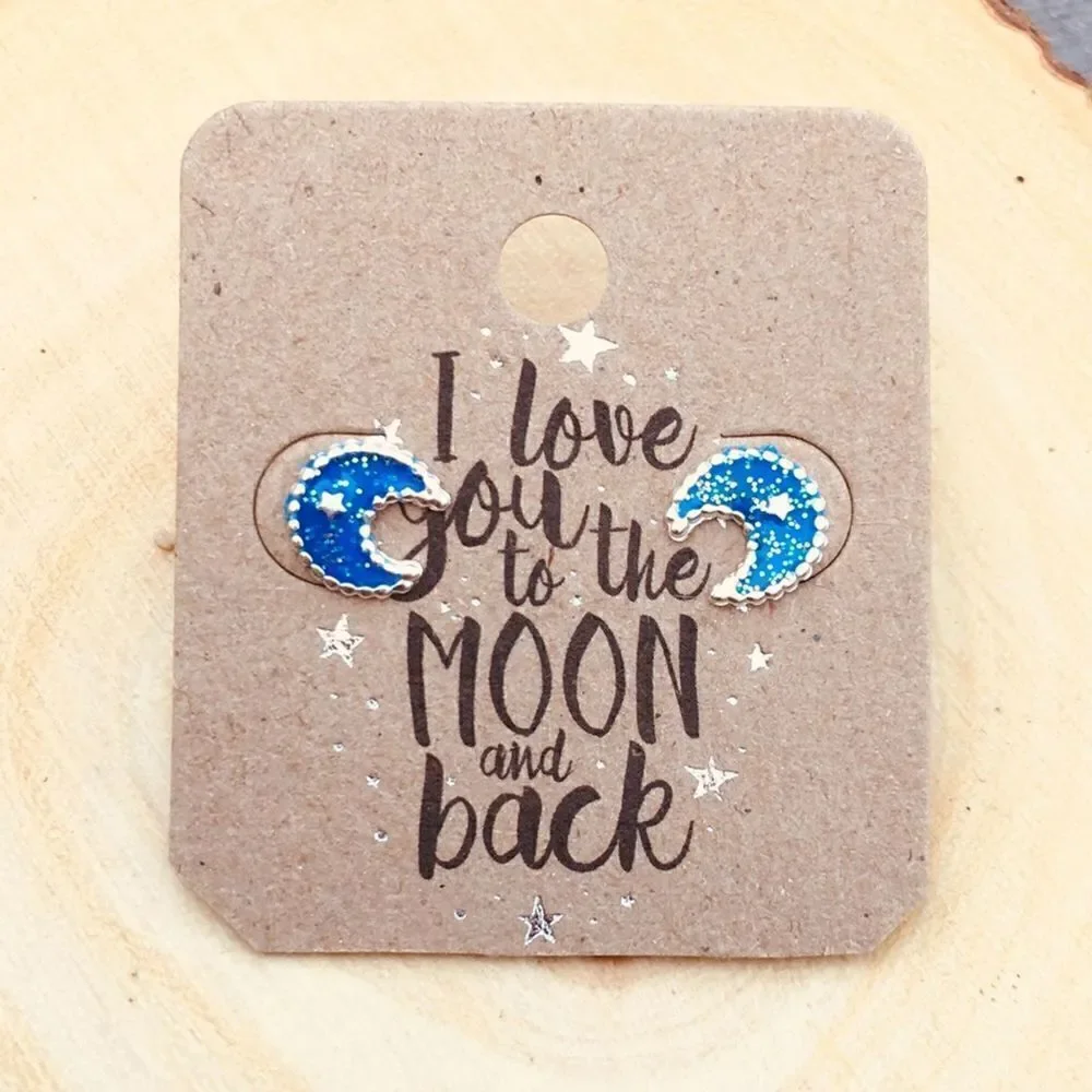 Girls epoxy sparkle sterling space earrings