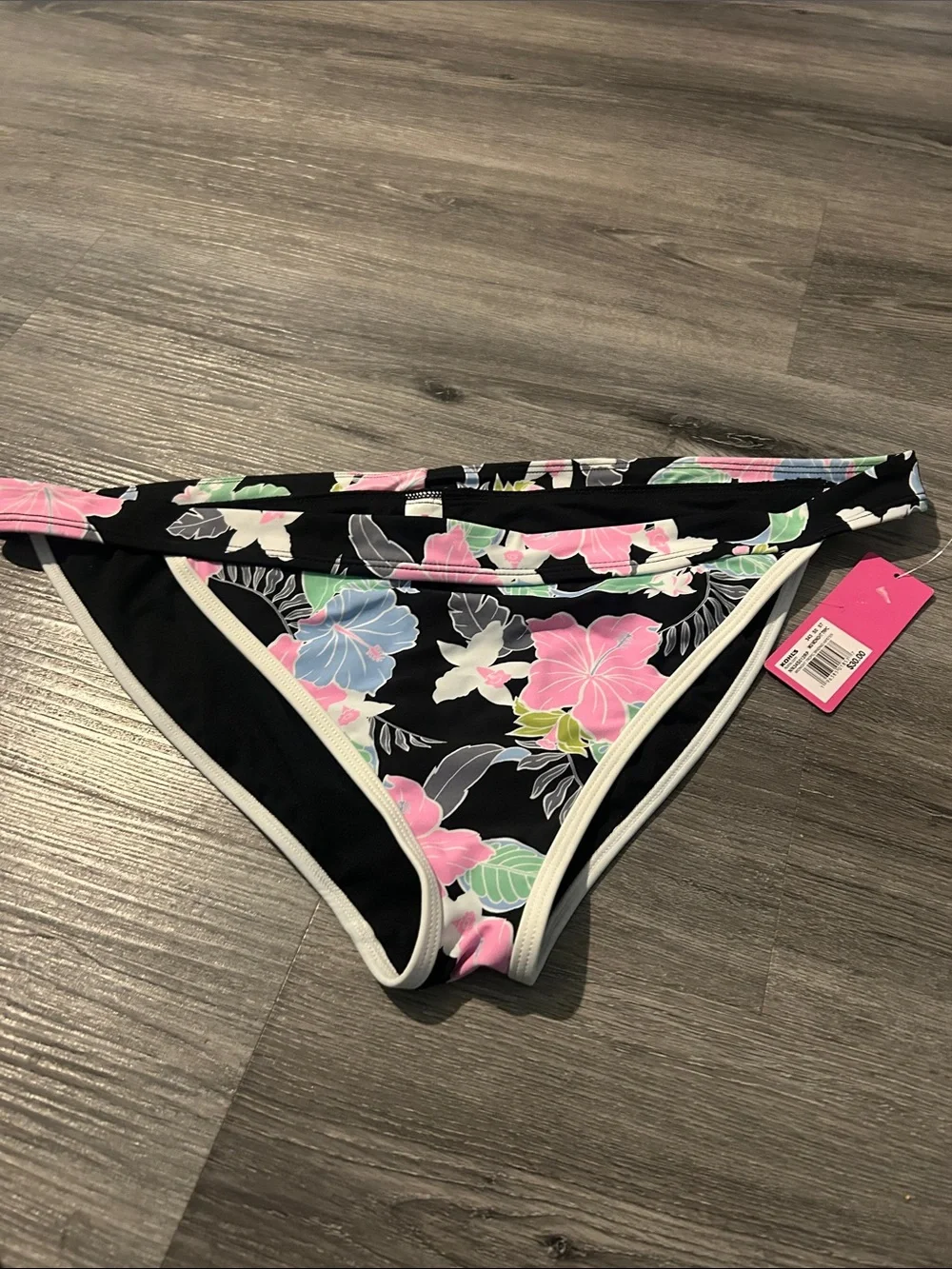 Floral Bikini Bottoms - Black with Pink & Blue Flowers