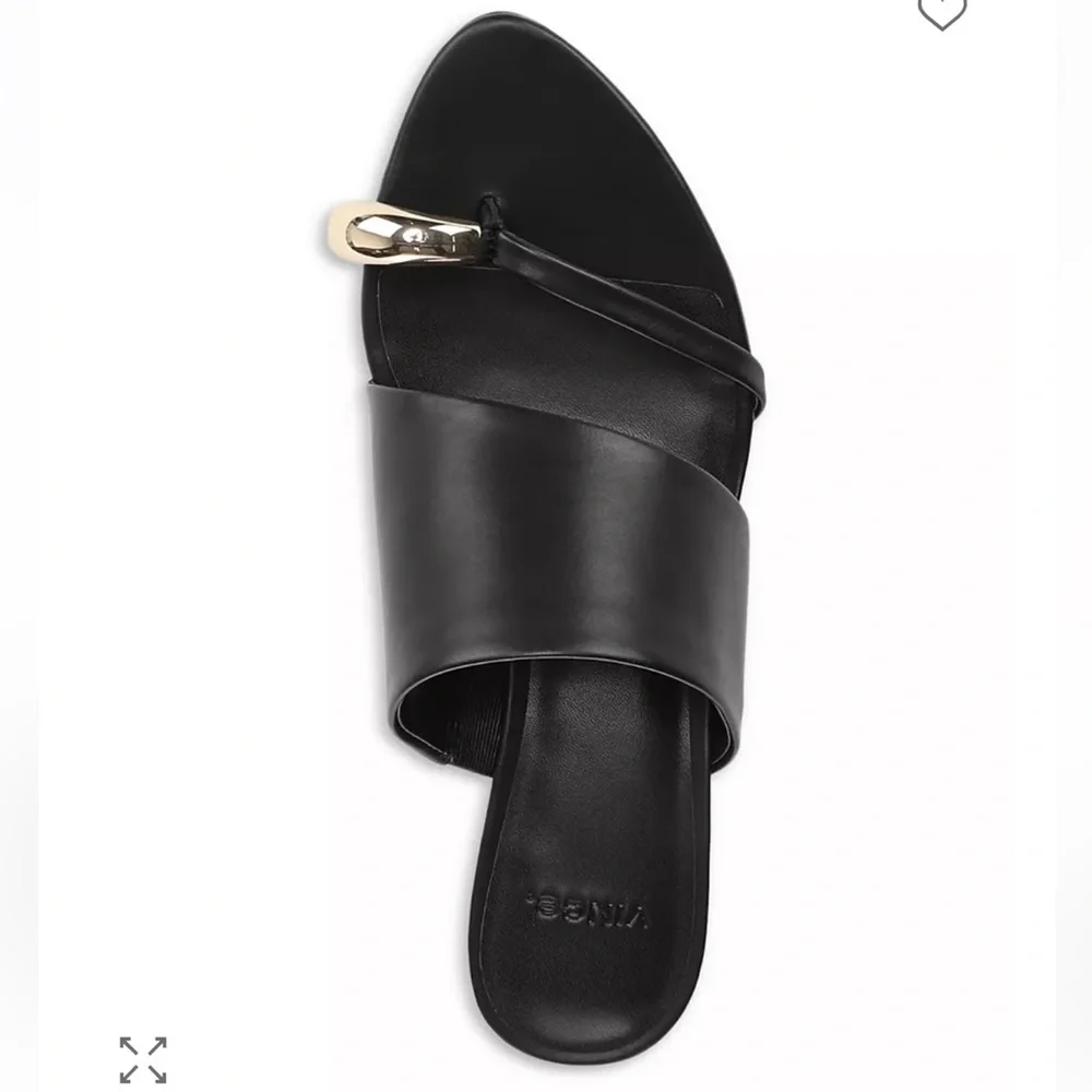 Vince Suzie Almond Toe Kitten Heel Sandals Mule Black Leather 38.5