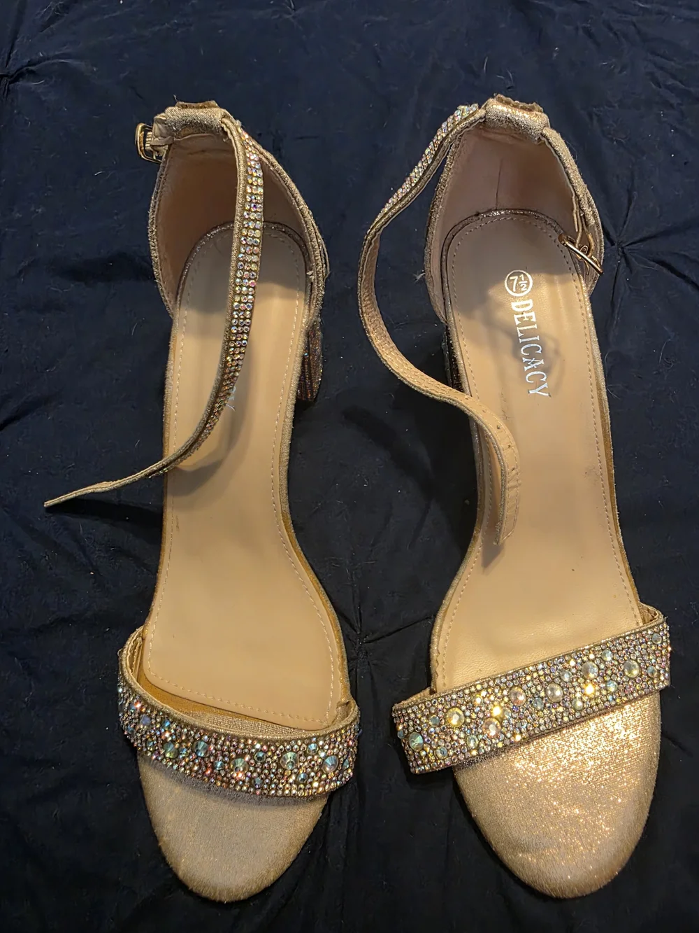 Delicacy Gold Rhinestone Ankle-Strap Sandals
