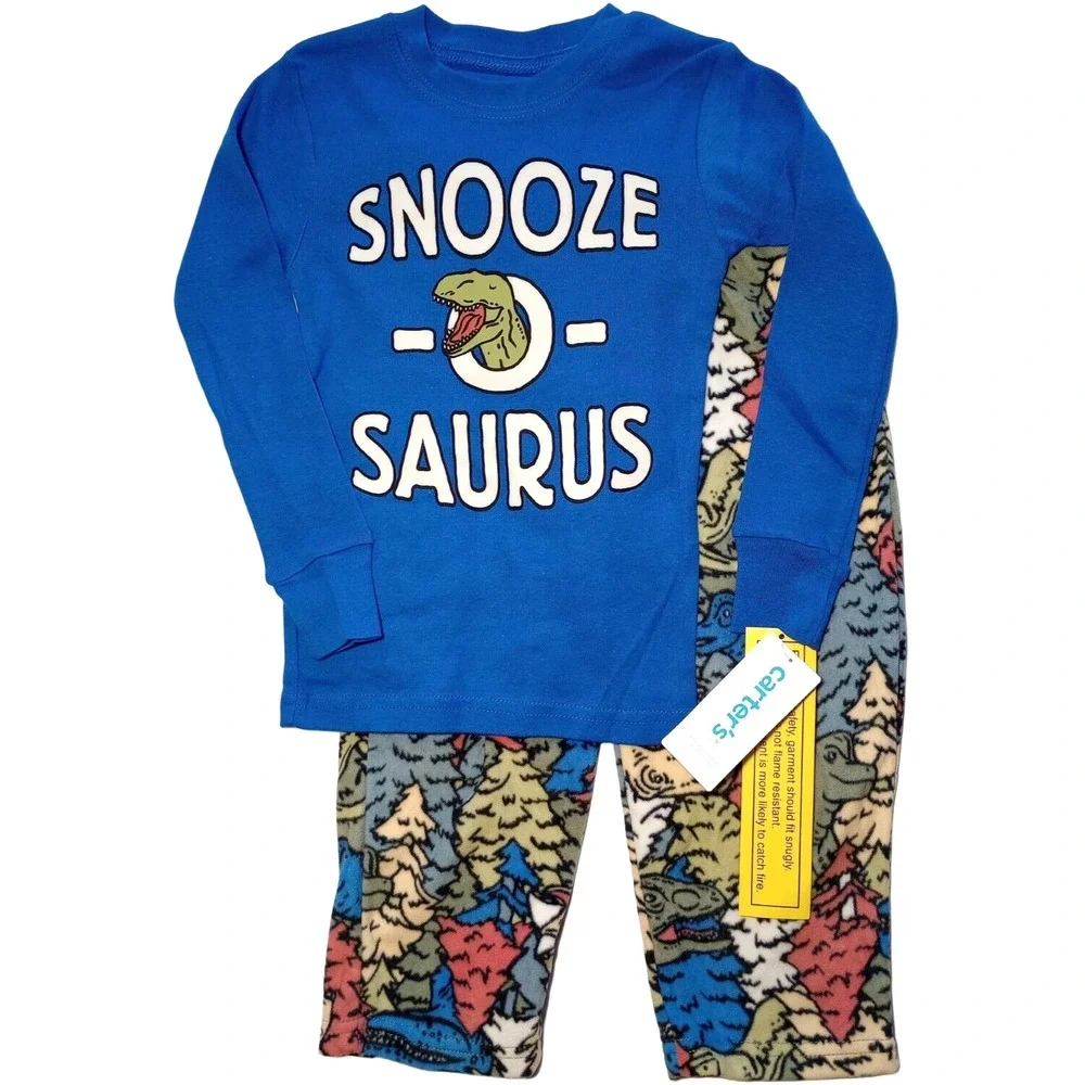 Carter's Toddler Boy Snooze O Saurus 3T Dinosaur Pajamas 2pc‎ Long Sleeve Fleece