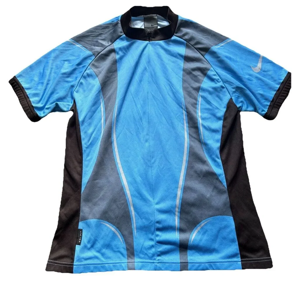 Vtg Y2K Nike Cycling Jersey Large Italy Made Blue Dri-Fit Techwear Gorpcore 2003
