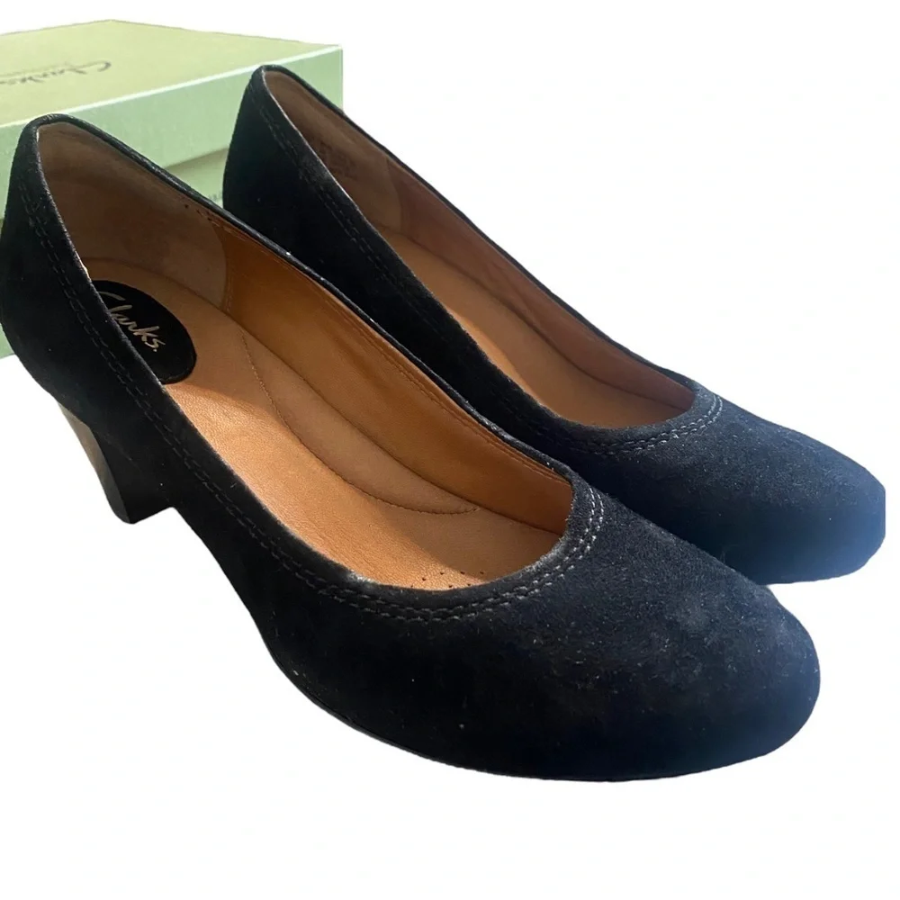 Clarks black suede