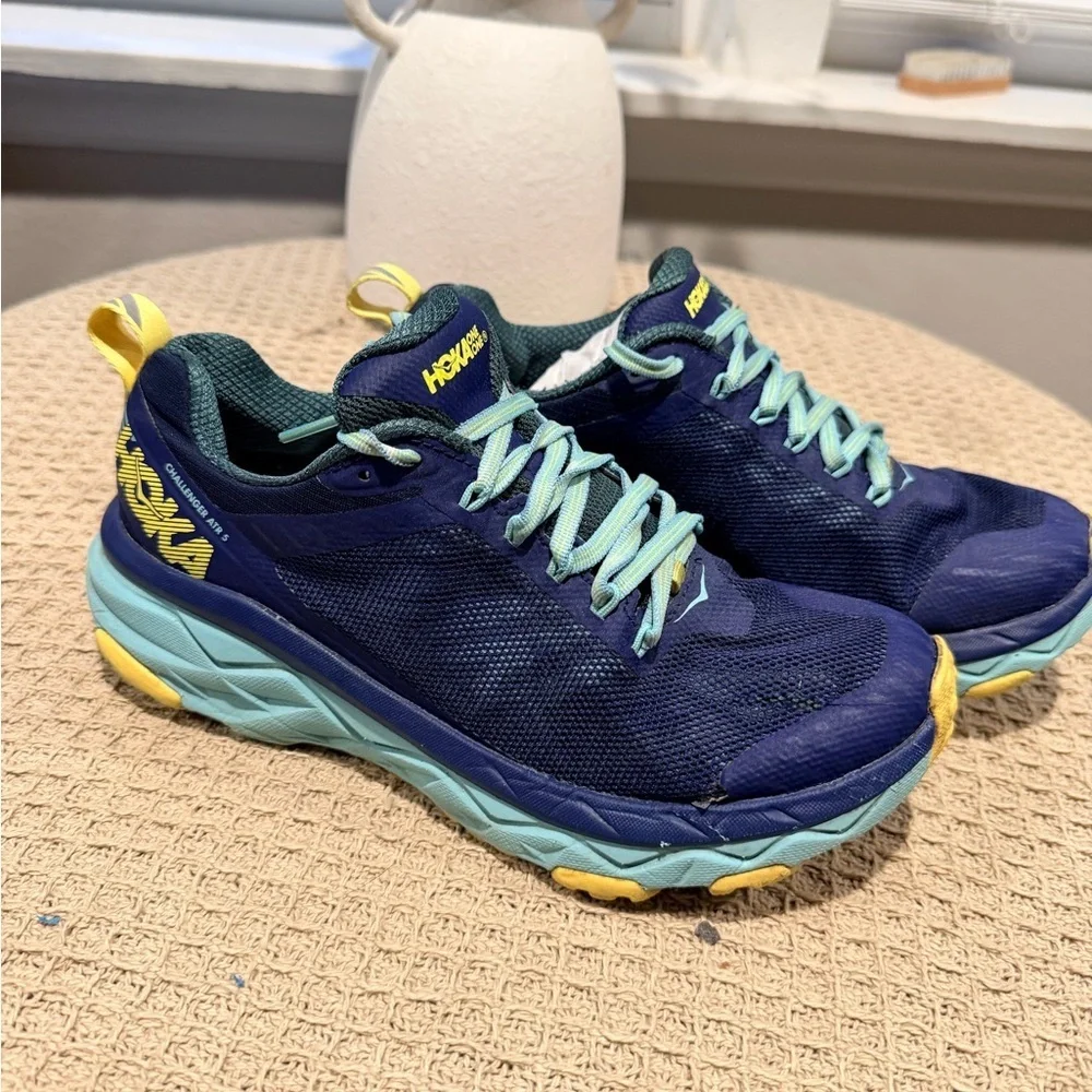 Hoka Navy, Teal & Yellow Trail Running Sneakers
