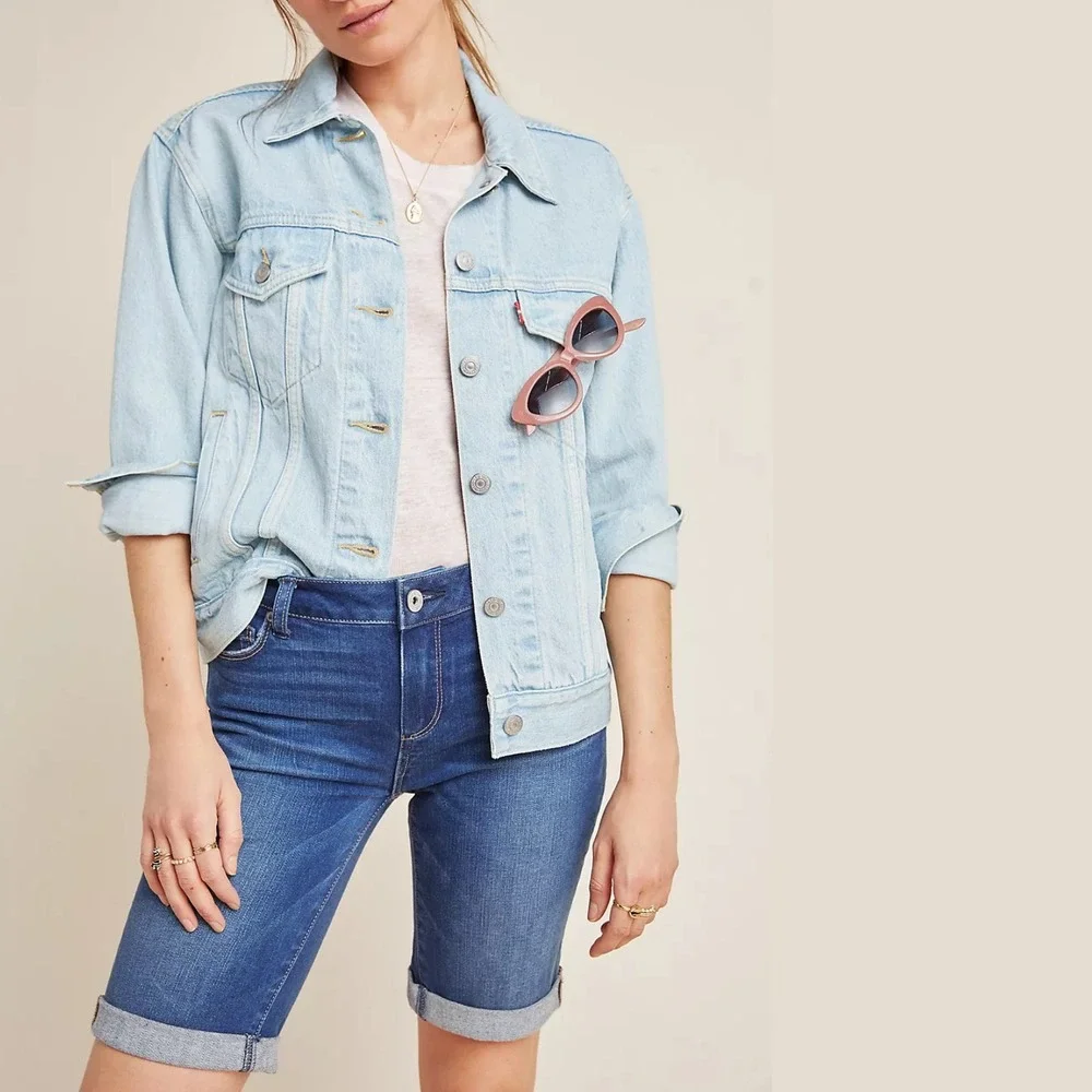 Paige Women's Jax Denim Bermuda Shorts Medium Wash Blue Cuffed Jorts Size‎ 27