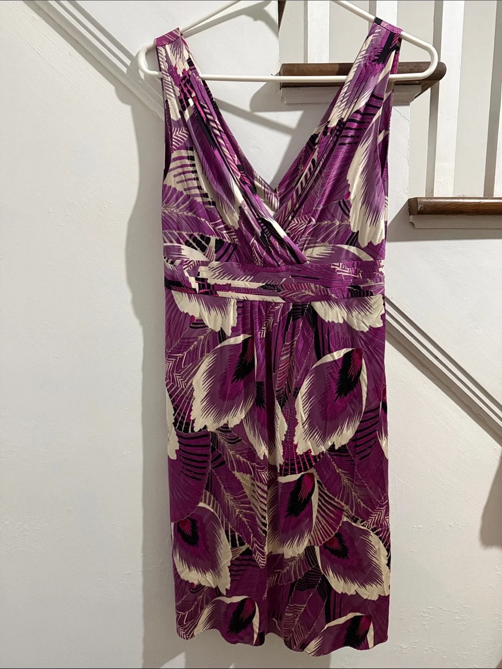 Sleeveless Silk Purple Floral Print V-Neck Dress
