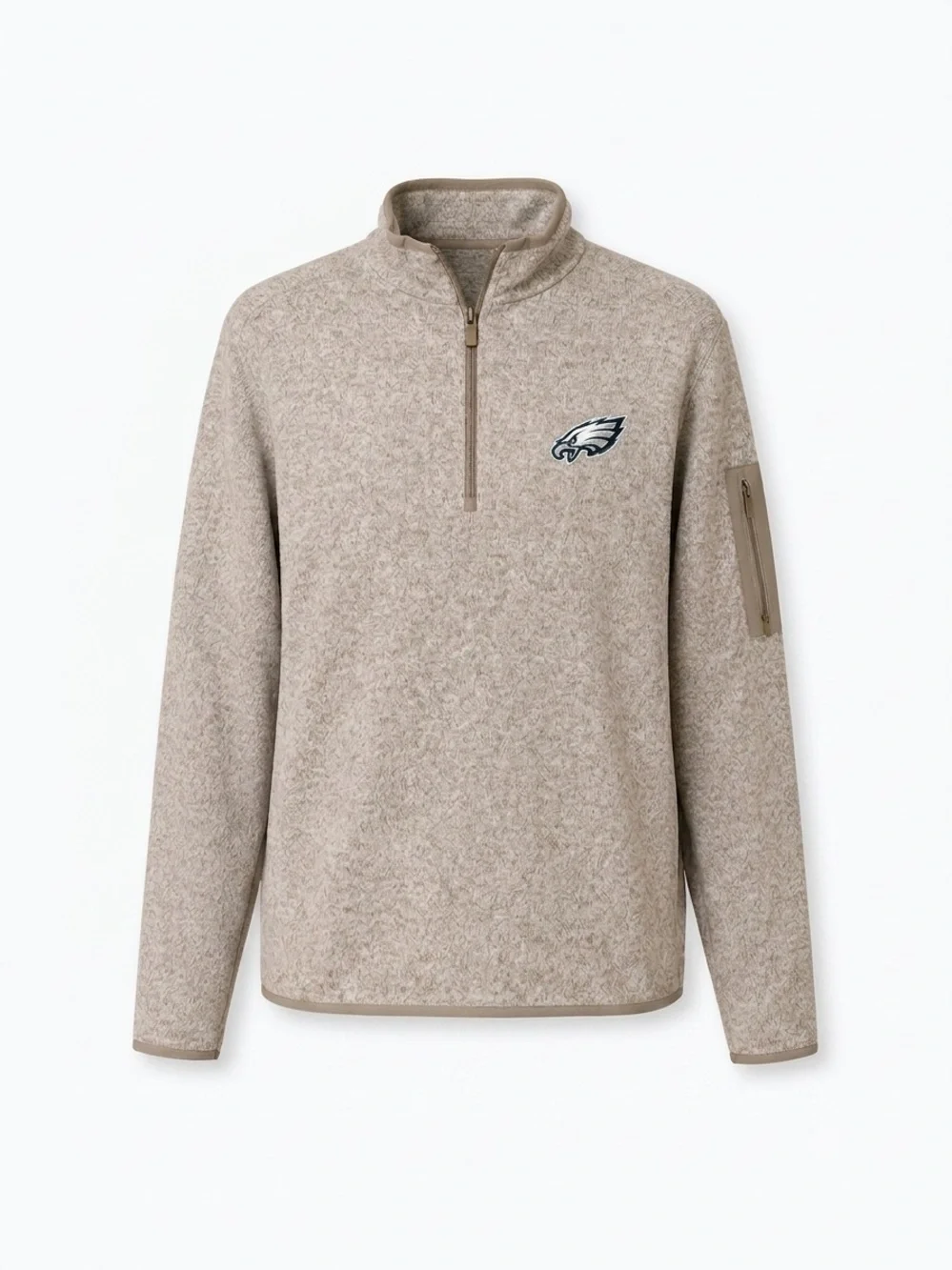 Men's Quarter-Zip Pullover Sweater - Tan with Team Logo