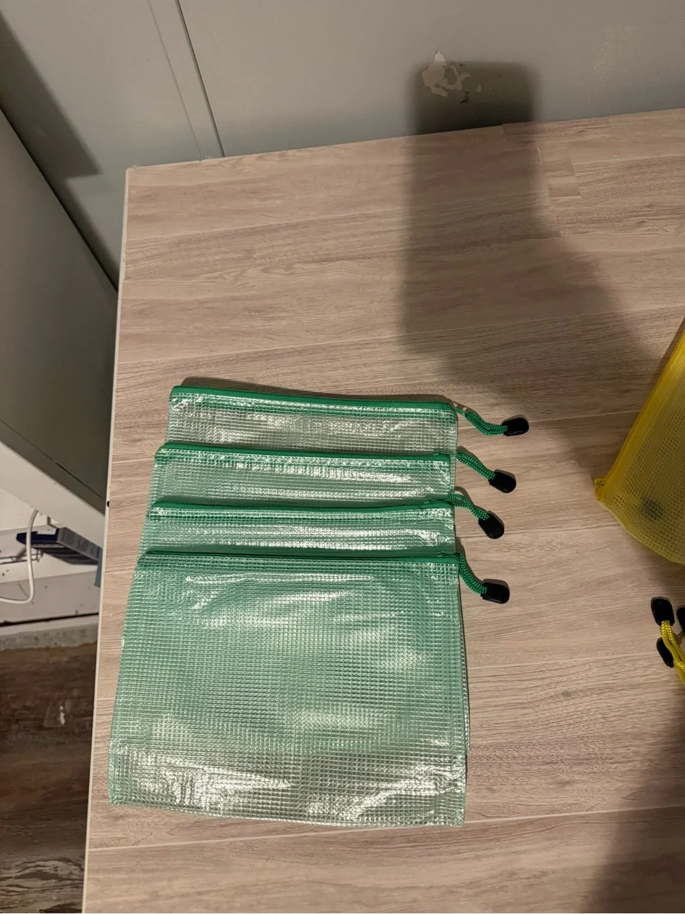 Set of Green Clear Mesh Zipper Pouches