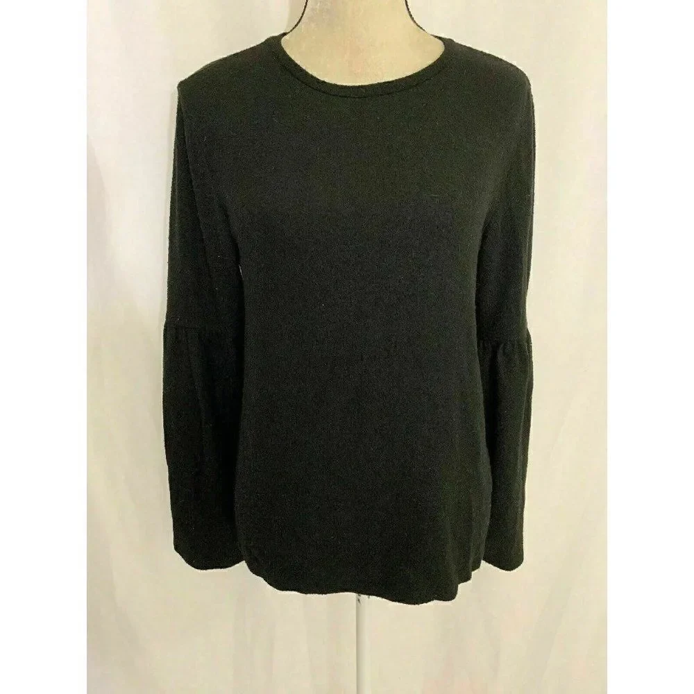 Zara Womens Solid Black Crew Neck Long Sleeve Sweater Top Viscose Elastane Small