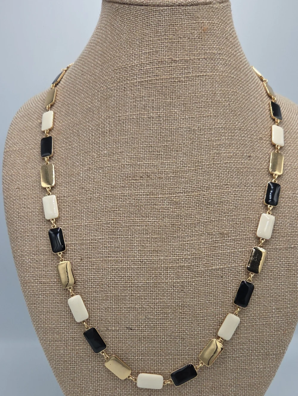 kate spade Gold Tone Black and Cream Rectangular Link Necklace