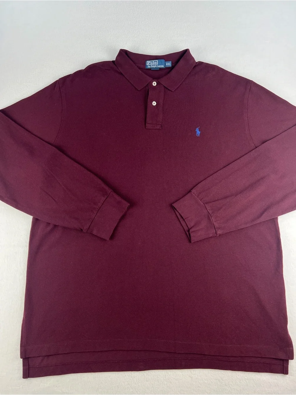 Polo Ralph Lauren Mens Long Sleeve Deep Maroon Polo Shirt Blue Pony Size XXL
