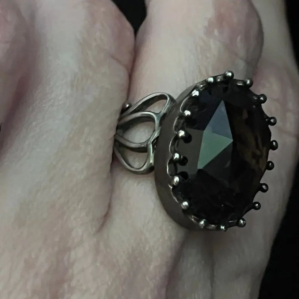 Vintage Estate HUGE gorgeous gothic Smoky Topaz Stone 925 Sterling Silver Ring