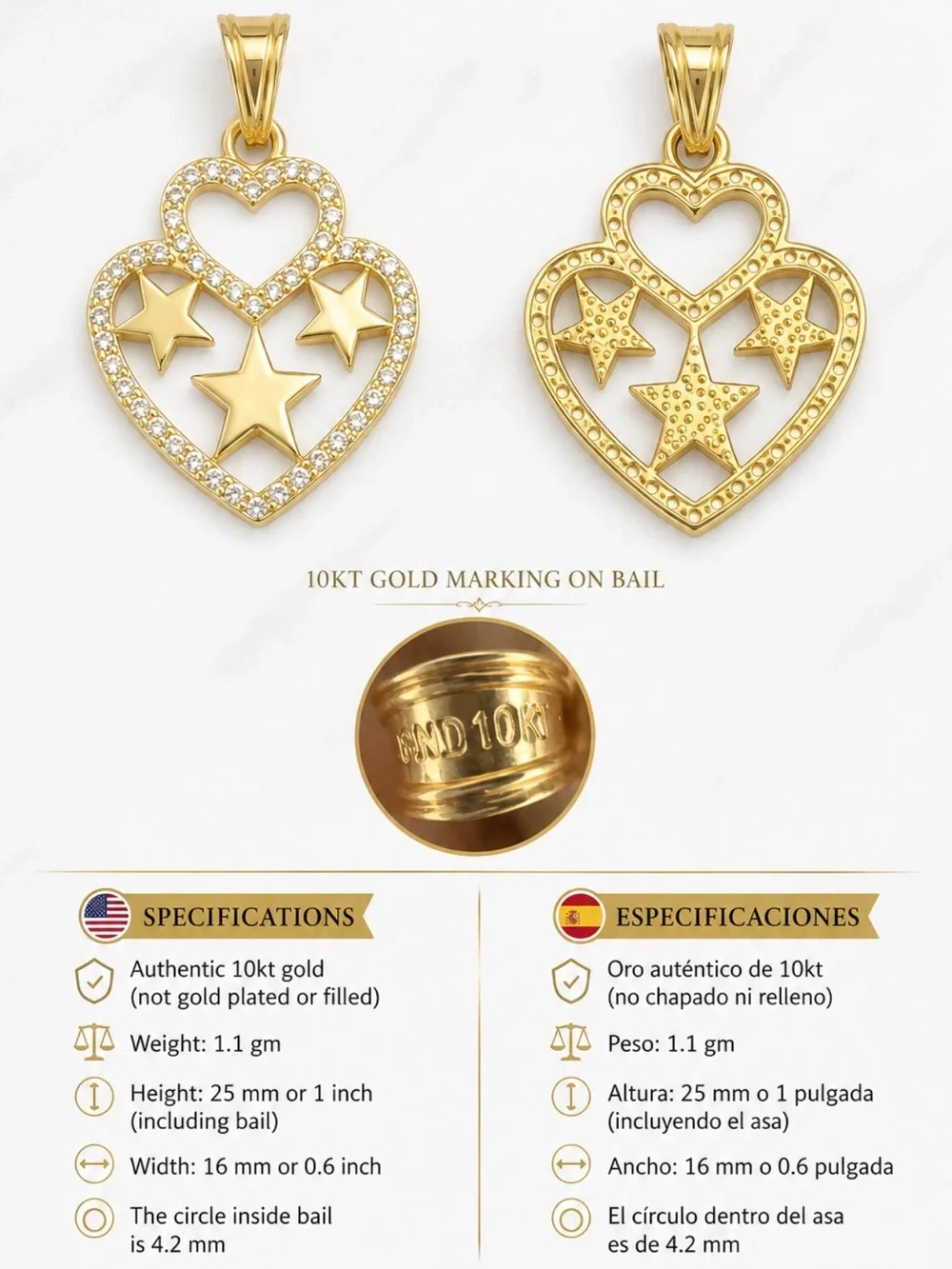 10kt Gold Heart & Star Pendant Necklace - Gold
