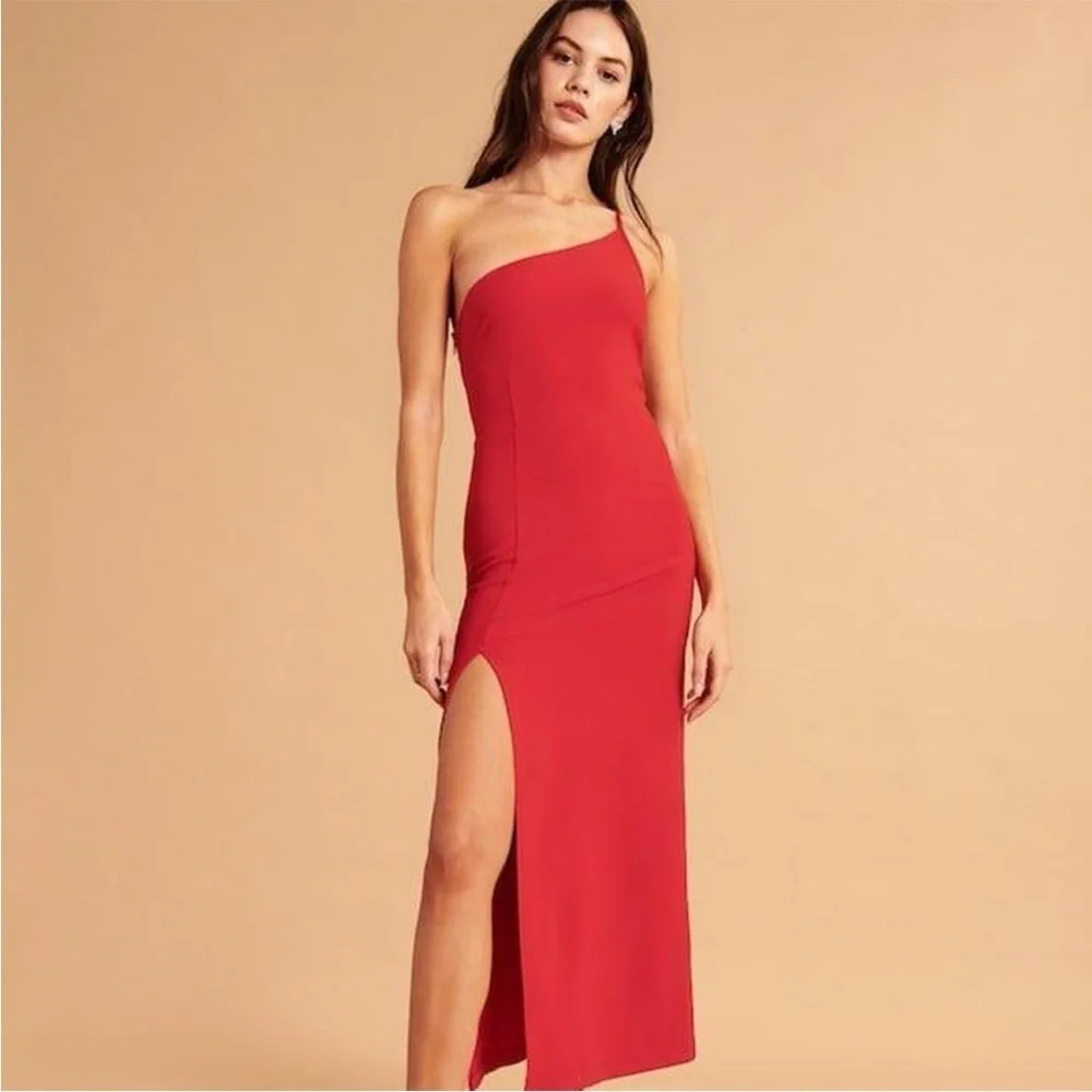 Abercrombie Asymmetrical One-Shoulder Maxi Dress Red Size‎ Small Wedding Guest