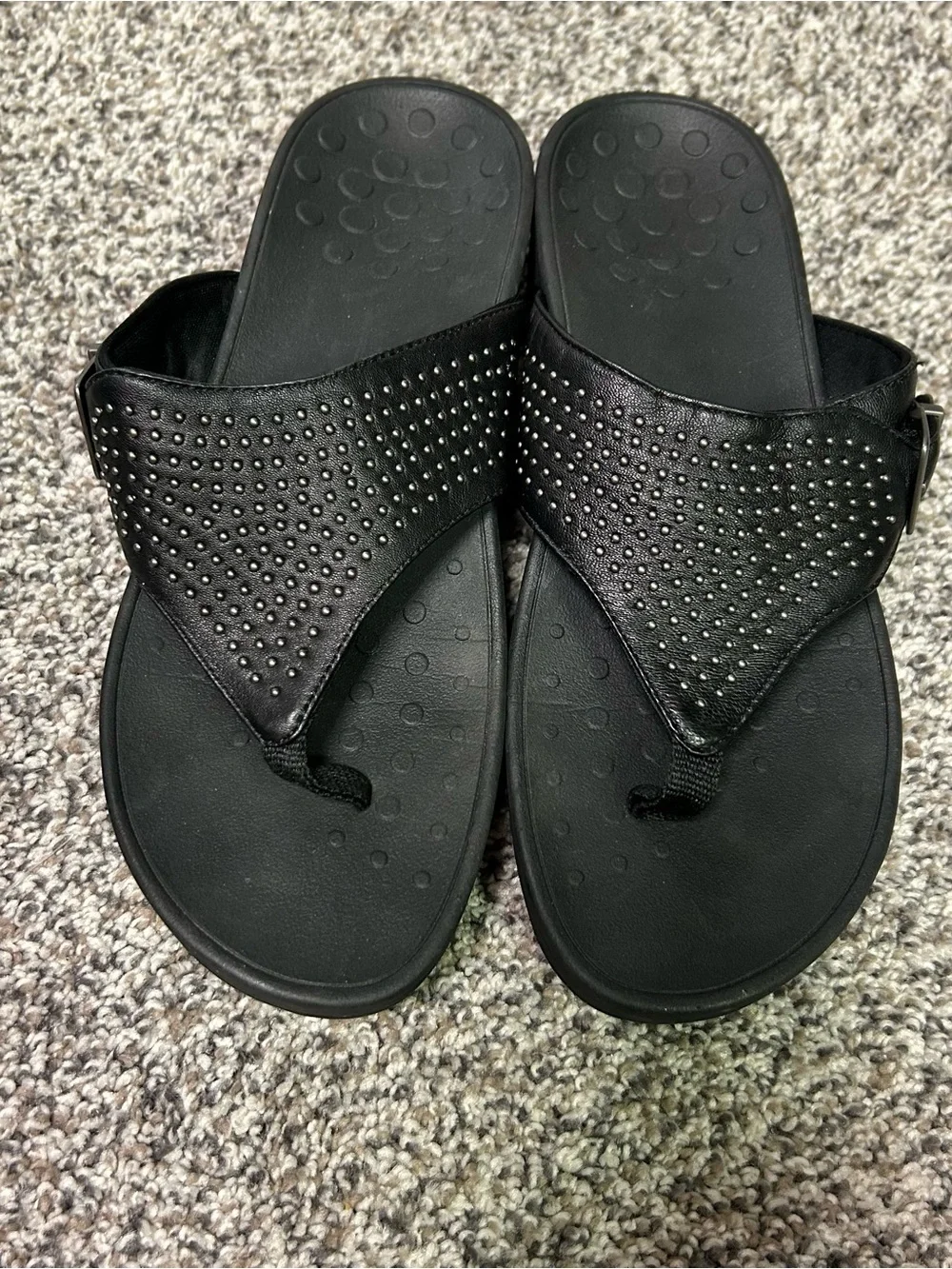 Vionic NAPLES Sandal Wedge Rhinestones Black Slip On Thong Comfort Glam Womens 9
