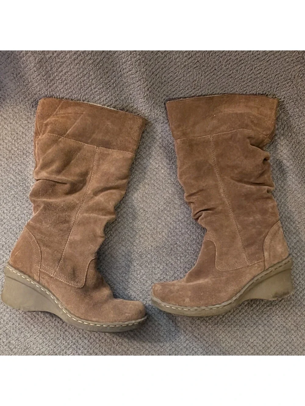 BareTraps Women's Brown Suede Mid-Calf Boots Size 7.5 Side Zip Slouch Comfort