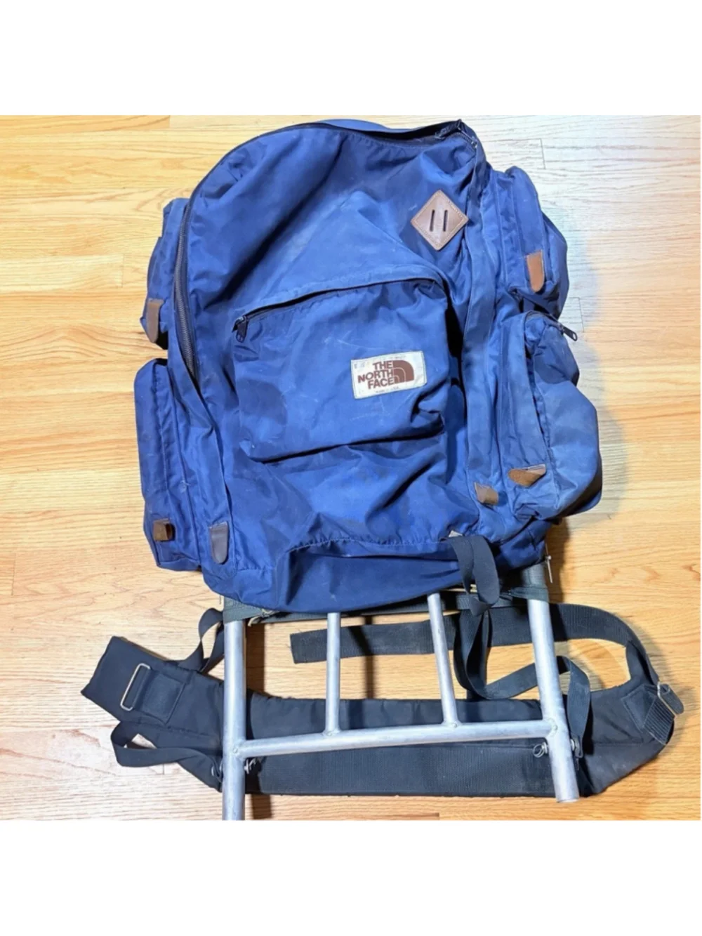 Vintage 70s THE NORTH FACE Brown Label External Frame Backpack Blue Made USA