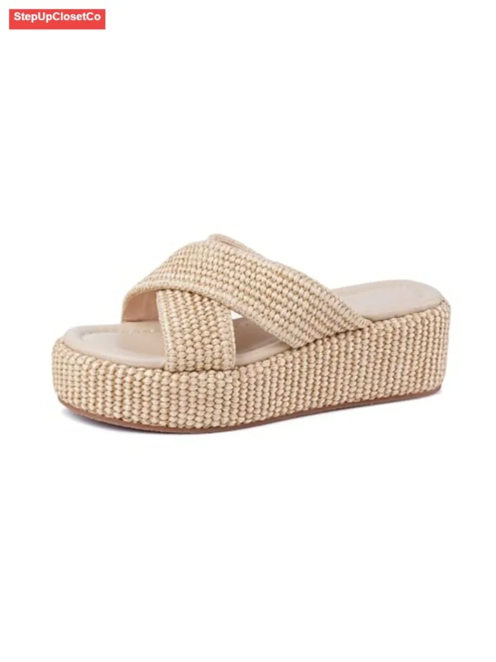 Raffia Woven Platform Espadrille Wedge Sandals Slides Slip On