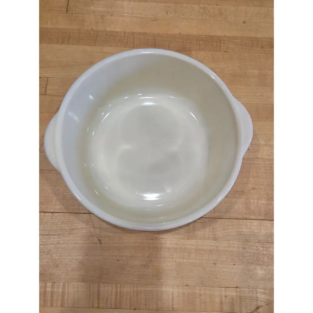 Vintage Fire King Milk Glass 1.5 Qt Casserole Bowl Tab Handles 1940s