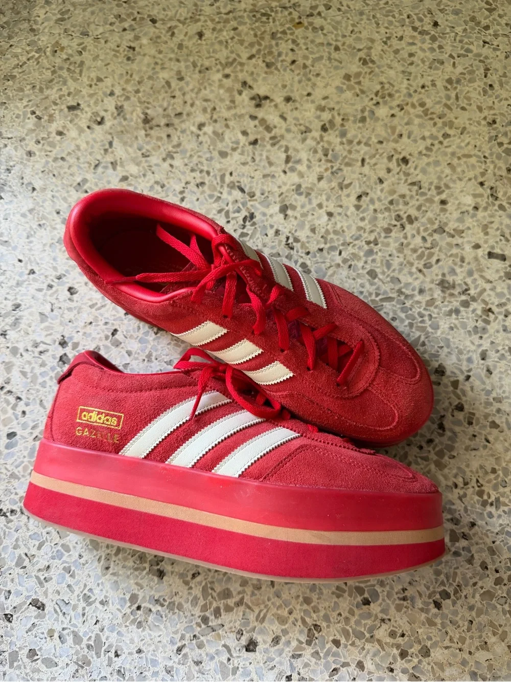 adidas Gazelle Platform Sneakers - Red with White Stripes