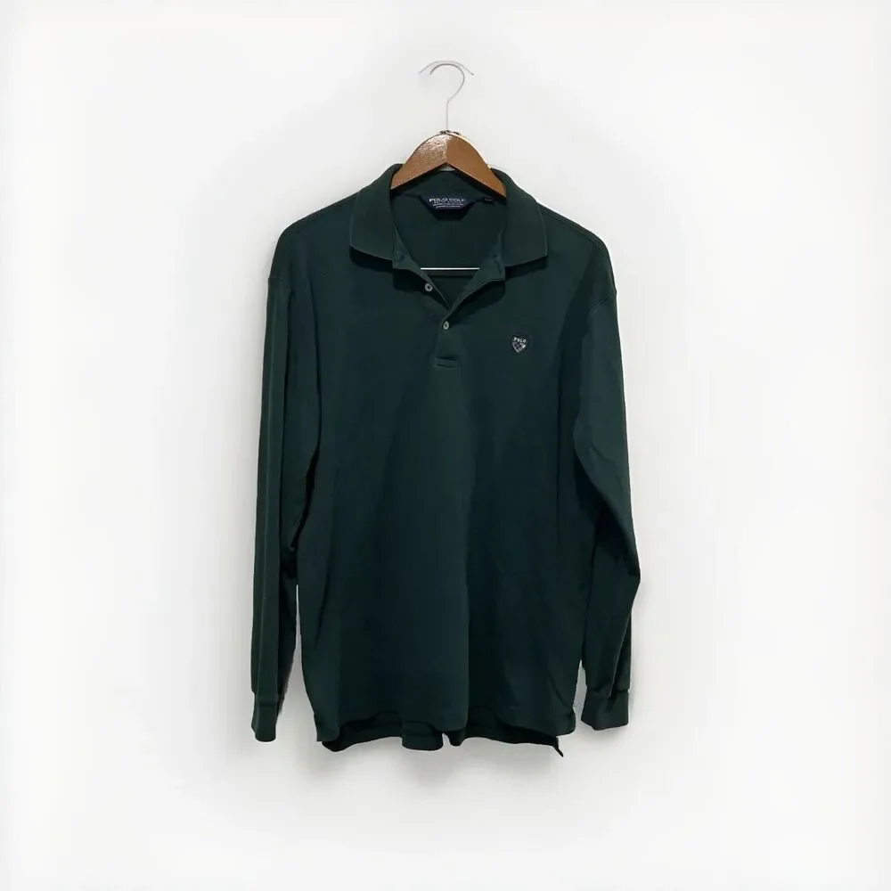 Vintage Polo Ralph Lauren Men's Large Long Sleeve Polo Shirt Green