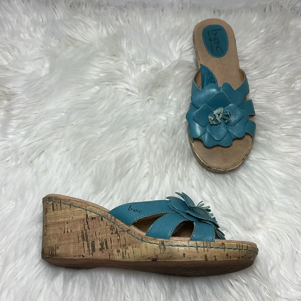 Born BOC Concept Blue Floral Trim Cork Wege Sandals Sz 7‎