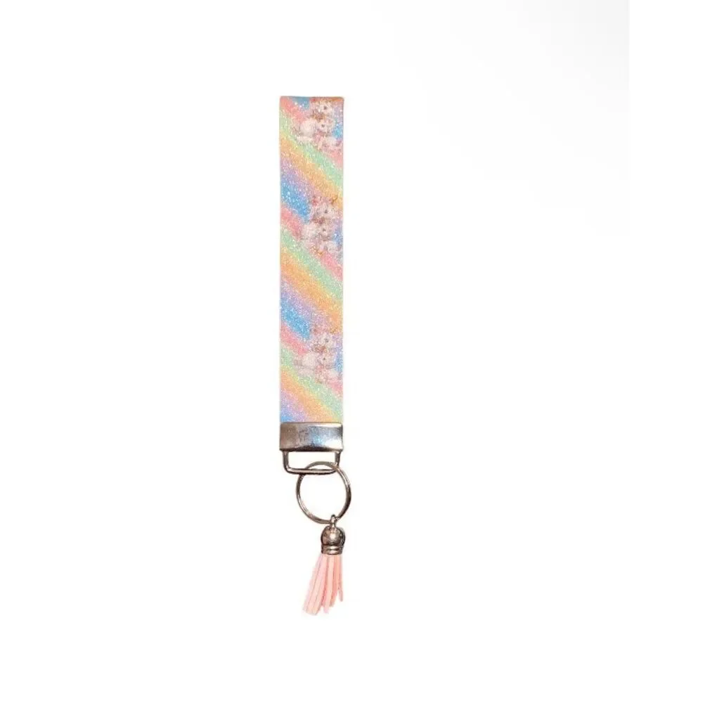 ☀️3/$9☀️ Glitter Unicorn Rainbow Keychain Wristlet with Tassel