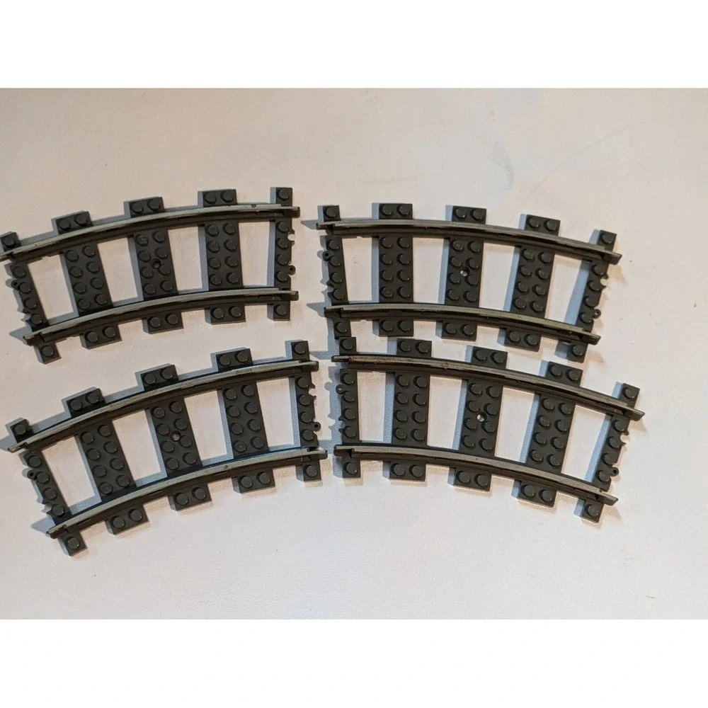 Lot of 4 Lego 9v Metal Rail Train Track Curved 4520 2867 4511 4512 4558 Old Grey