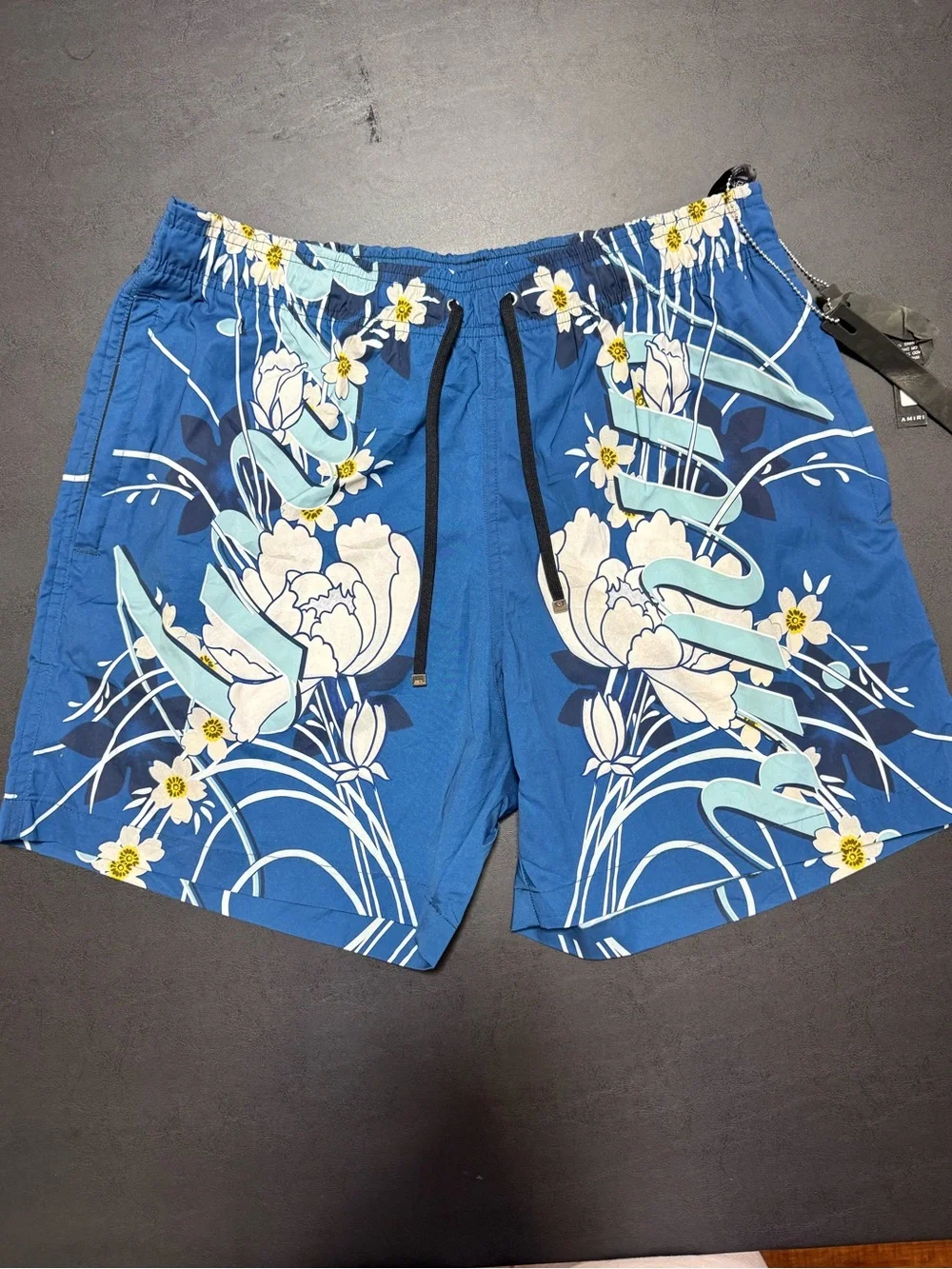 AMIRI Blue Floral Print Men's Swim Trunks