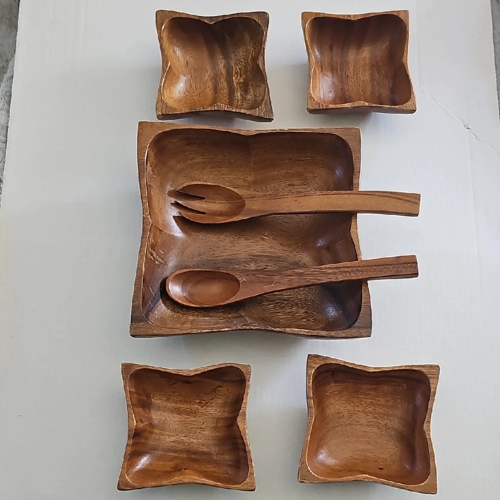 VINTAGE Salad Serving  Set teakwood MCM Kitchen Wood Home Decor