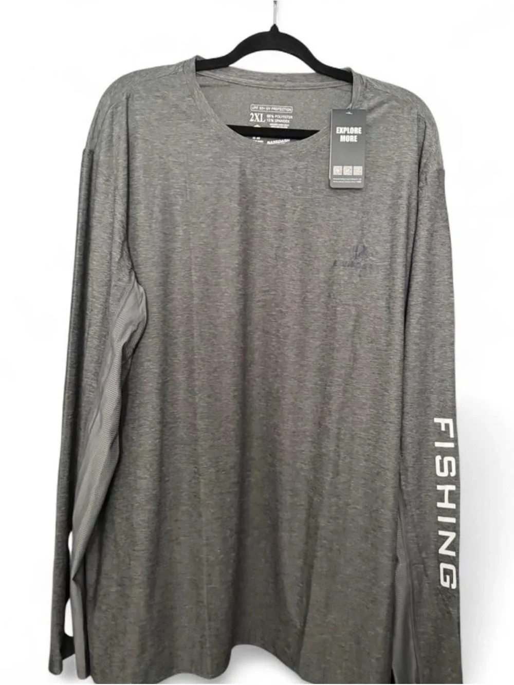 Men's Gray Long-Sleeve Swim Rash Guard - Fishing Print