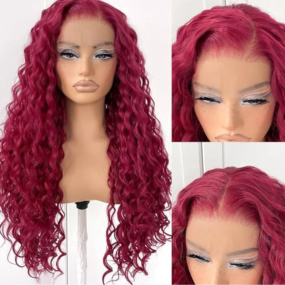 26” Burgundy DEEP Wavy Hair  LACE FRONT WIG Wig