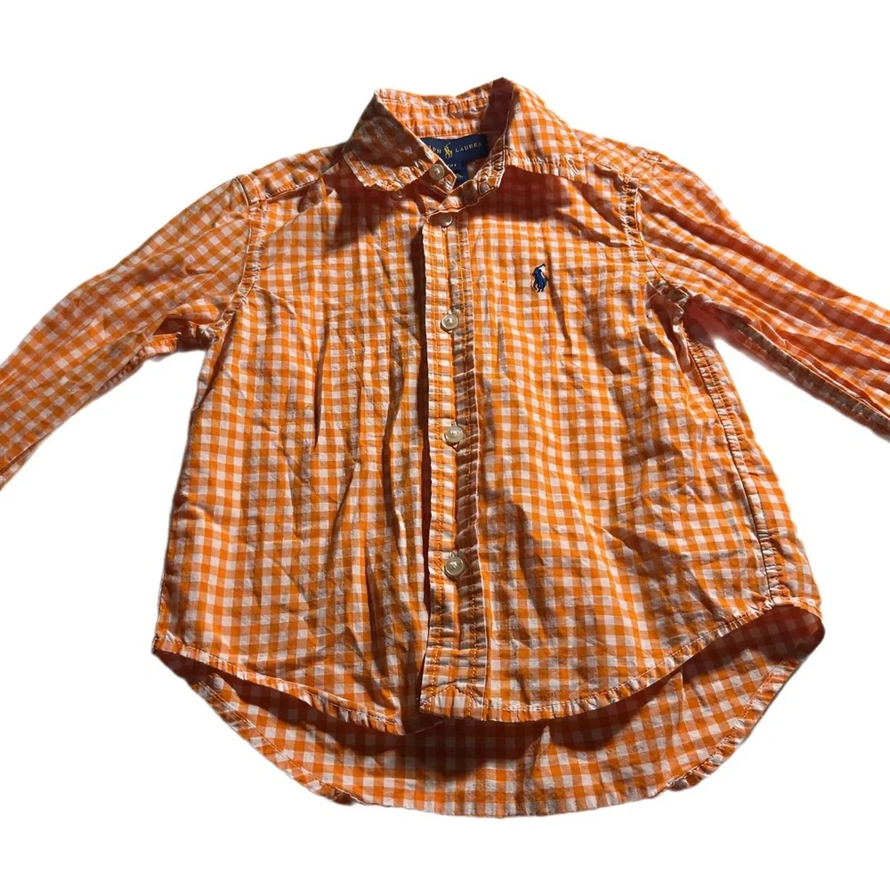 Ralph Lauren Gingham Shirt & US Polo Assn Sweater‎ Bundle Boys 24M Orange Grey